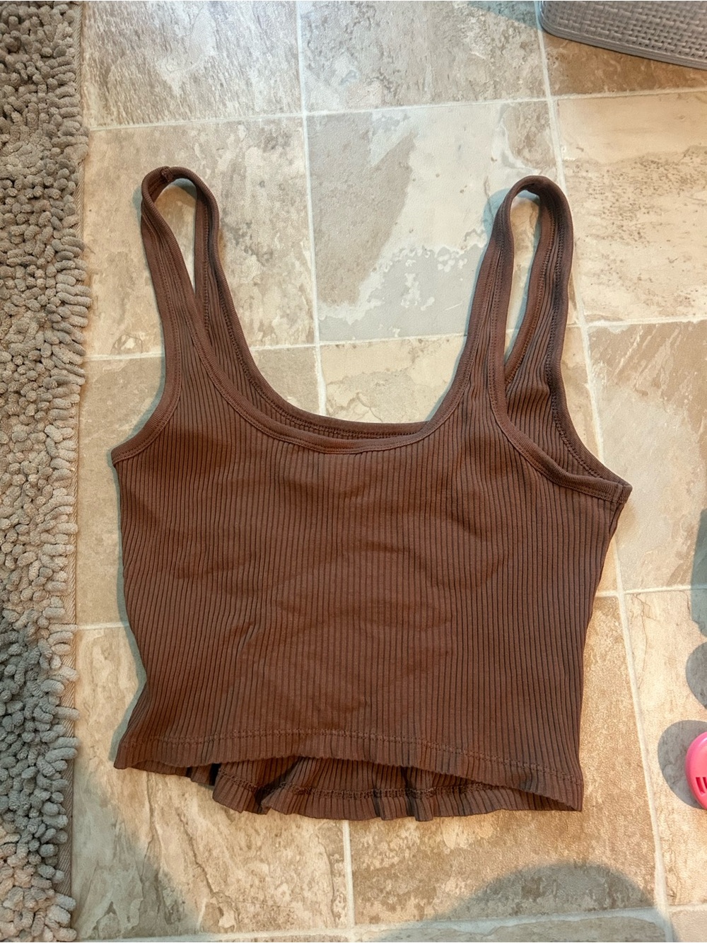 Brown Ribbed Tank Top - Women